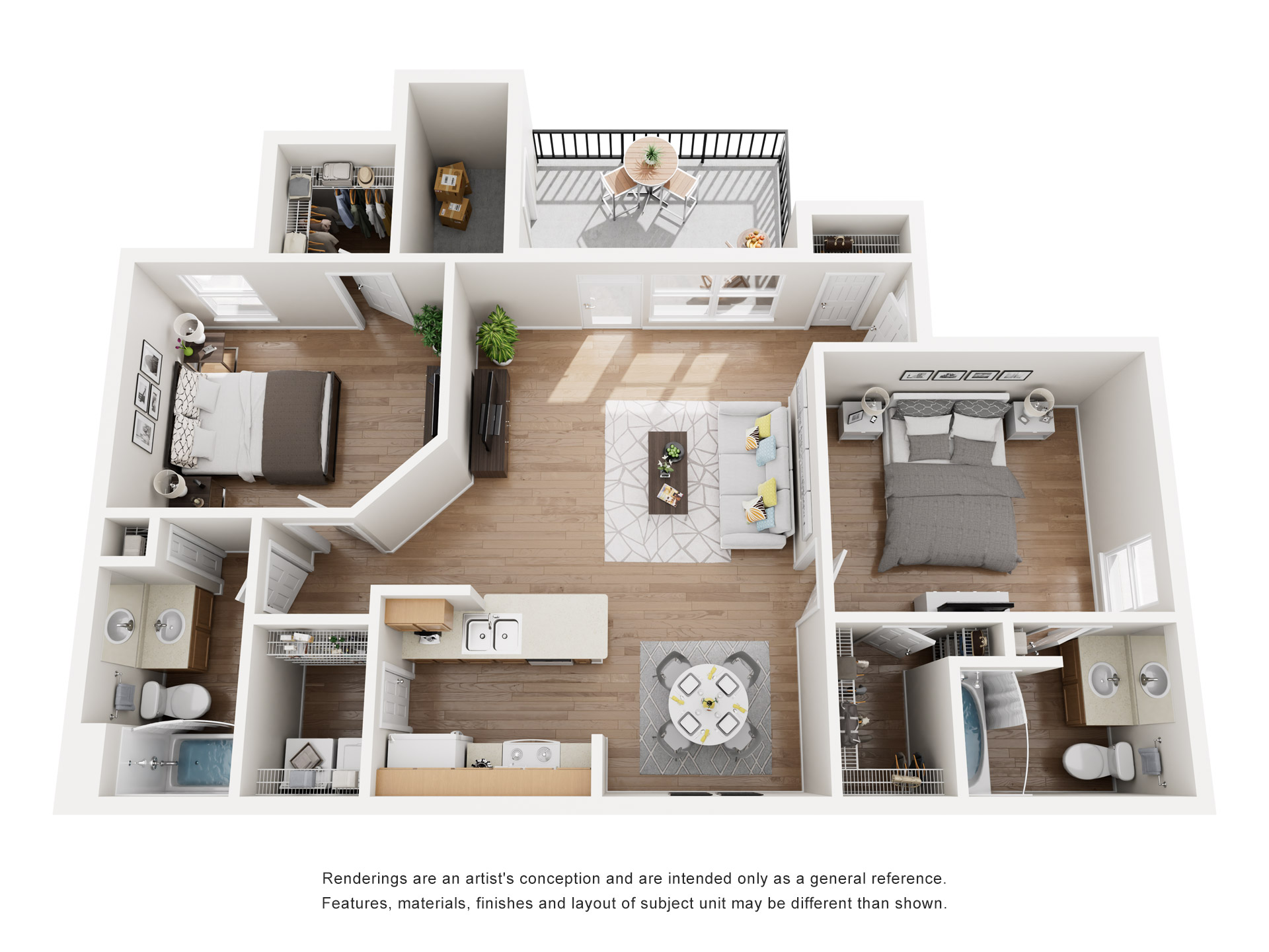 Floor plan for 2 beds, 2 baths, 1228 sqft